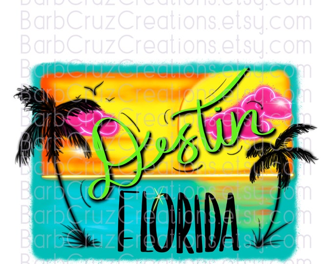Destin, FL, airbrush tropical beach, png, tropical beach digital image, sublimation designs, digital downloads, waterslides, clipart, beach