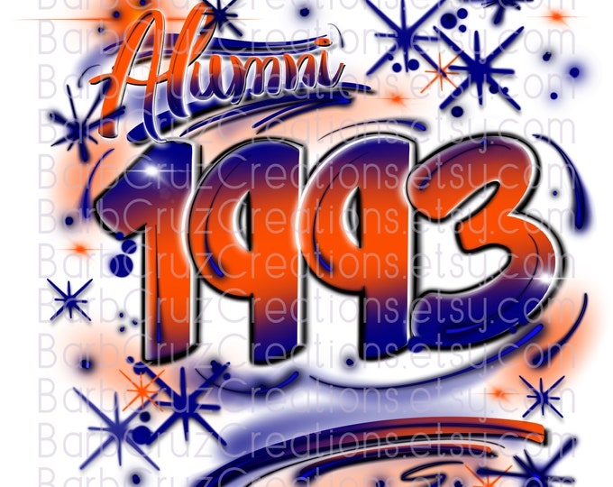 Airbrush, Senior, 1993, Alumni, Sublimation Design, Graffiti Art, png, jpg, Heat Transfer, High School Senior, College Senior, orange, blue