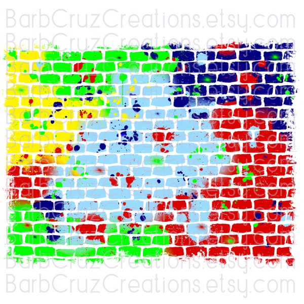 red, blue, yellow, green Brick Wall, digital airbrush, Background, Graffiti, png, sublimation designs, digital downloads, backdrop