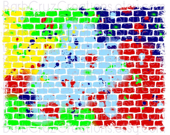 red, blue, yellow, green Brick Wall, digital airbrush, Background, Graffiti, png, sublimation designs, digital downloads, backdrop