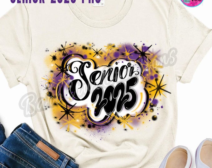 Airbrush png, Senior 2025, High School, Class of 2025, Airbrush Sublimation Design, Digital Graffiti png, purple, yellow, Senior, graduate