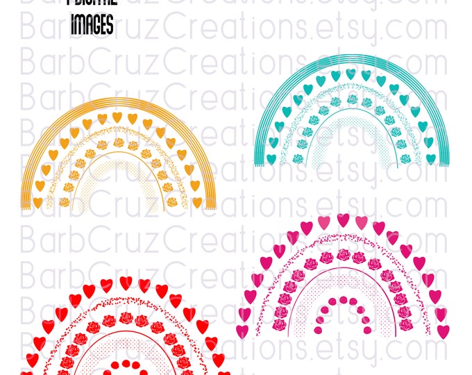 pink heart rainbow, yellow heart rainbow, blue heart rainbow, digital downloads, sublimation designs, png, instant downloads, clip art