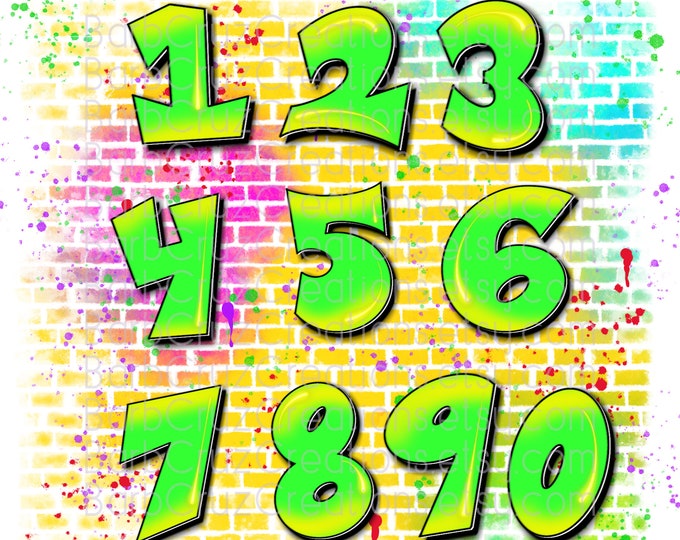 Graffiti, Numbers, Colorful numbers, Airbrush numbers, Airbrush, Sublimation Design, Digital Download, png, clipart, bundle, 0-9, green