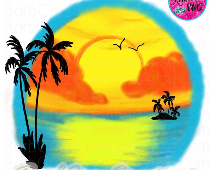 Tropical, Sunset, Sunrise, Paradise, Airbrush, Beach, Ocean, png, instant download, sublimation design, digital download, clipart, Summer