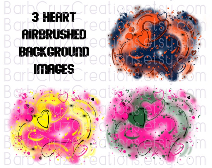 airbrush hearts digital images, airbrushed, pink, yellow, blue, green, hearts, transfer, digital download, sublimation png, airbrush, love