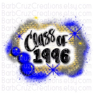 Clase de 1996, Aerógrafo, Diseño de sublimación, Descarga digital, Muro de ladrillos, Arte de graffiti, png, Clipart, Transferencia de calor, azul, amarillo