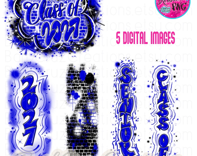 Airbrush png, Senior, Class of 2027, Graffiti Bundle, Heat Transfer, High School Senior, College, blue, pant leg, sleeve design vertical