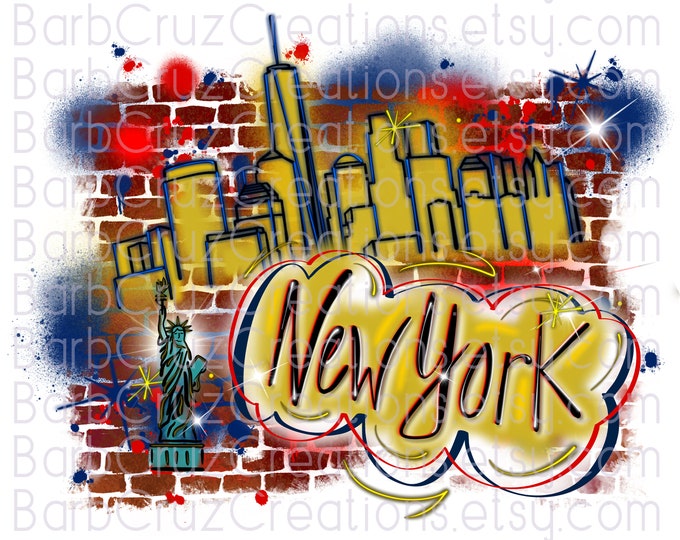 Airbrush png, New York, NYC, City, NY skyline, retro, graffiti, spray paint, dtf, illustration, sublimation designs, Streetwear, City Life
