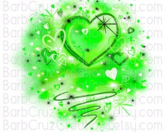 Corazones verdes aerografiados, transferencia por sublimación, descarga digital, toboganes de agua, clipart, sublimación png, amor, imagen, hip hop