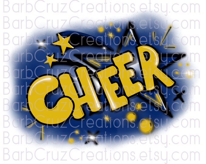 Cheerleader, Splatter paint designs, Cheer Team shirt, Sports Team Airbrush, Cheer Airbrush, Sublimation Design, png, blue, yellow