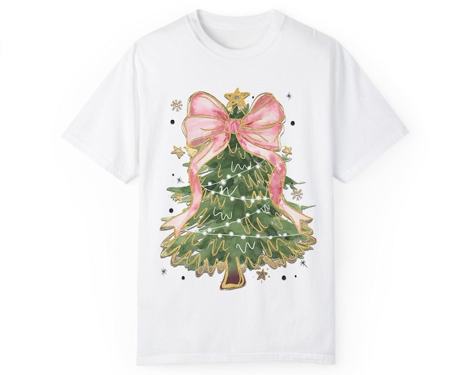 Retro Christmas T-Shirt / Vintage / Pink Merry Christmas Shirt / Boho Pink Christmas Tree / Holiday / Santa Claus / Construction Trucks