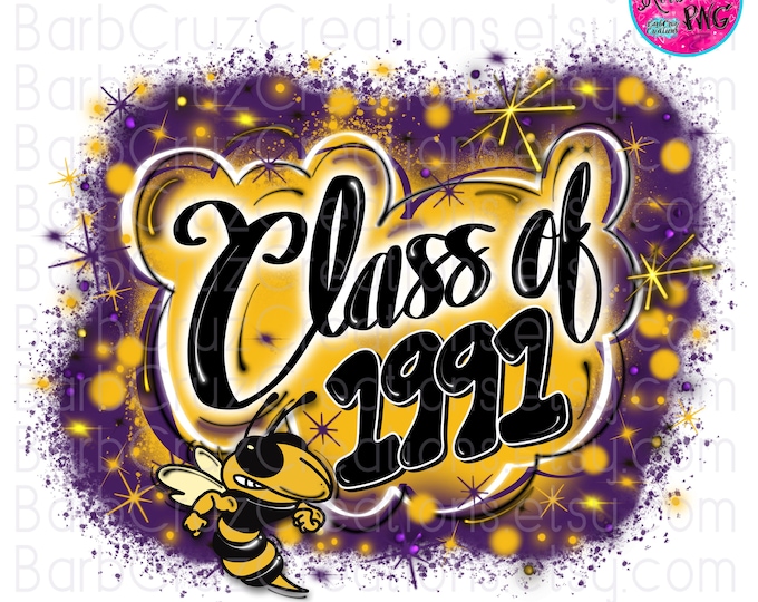 Airbrush png, Class of 1991 Purple, Yellow, yellow jacket Sublimation Design, hornet, Graffiti, Graduate, High School Reunion, senior
