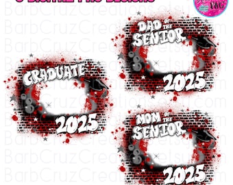 Senior 2025, Aérographe png, Conception par sublimation, Numérique, Mur de briques, Graffiti art, Maman de, Papa de, Transfert de chaleur, rouge, noir, blanc, gris