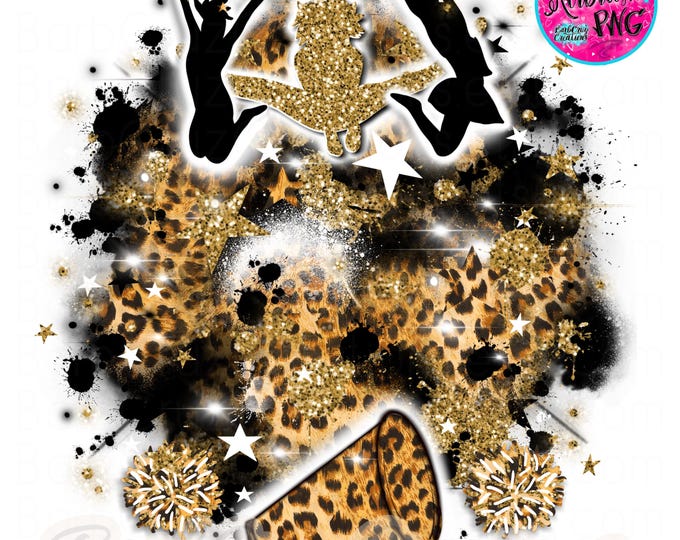 Leopard Print, Cheer, mom, Cheerleader, Star Bursts, Shirt, Sports, Graffiti png, Team, Airbrush png, Sublimation Designs, gold, clipart