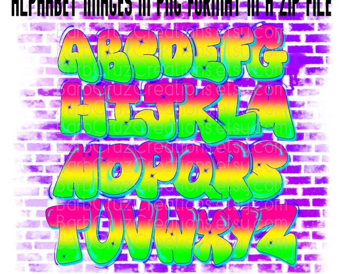 Airbrush png, Font, Graffiti Letters, Alphabet, Airbrush Font images, Sublimation Design, Bubble, Hip Hop lettering, Fun Trendy Letter art