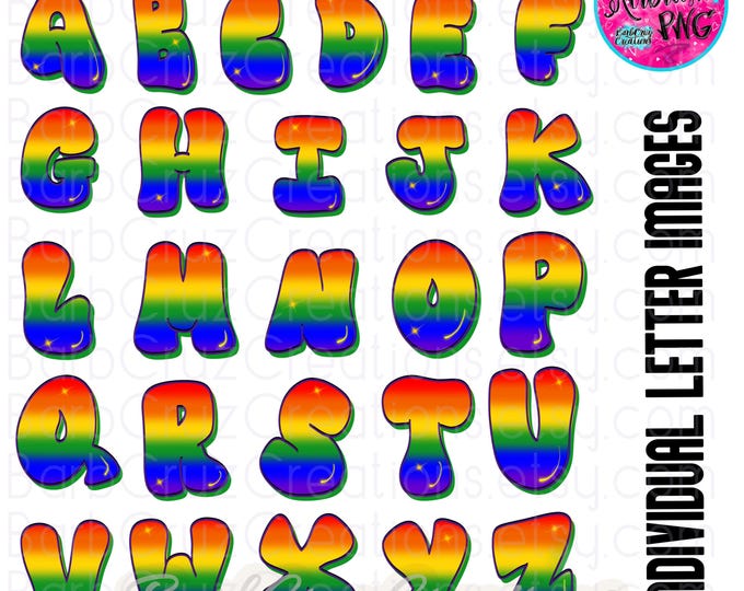 Airbrush Font, Rainbow Graffiti Letters, Bubble Airbrush Lettering Images, Alphabet, Sublimation, Hip Hop Letters, Trendy Popular Fonts