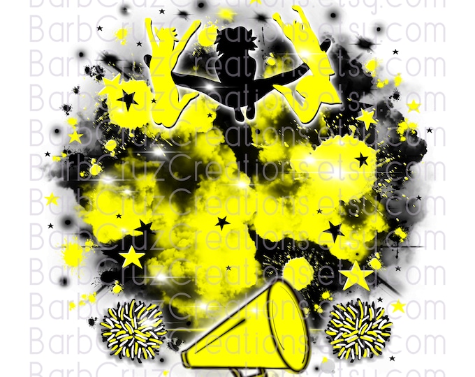 Airbrush png, Cheerleader designs, Cheer Shirt png, Team shirt, Sports Team, Cheer Graffiti art, Sublimation Design, bright neon yellow