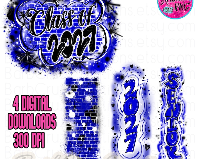Airbrush png, Vintage Bundle Blue Black, Senior, Class of 2027, Graffiti, High School Senior,College, pant leg,sleeve,vertical,  Nostalgic