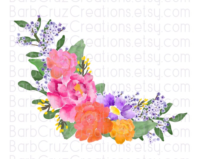 Beautiful Watercolor Flower Swag, Digital Floral Bouquet, PNG, Clipart, Flower Art, Floral png, Sublimation Flower Designs, Digital Download