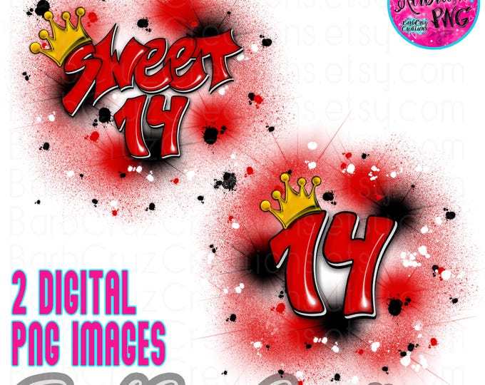 airbrush png, Sweet 14, 14th, red, bday, crown, Birthday, Airbrush Designs, Graffiti Designs, Sublimation PNG, clipart, Digital Airbrush