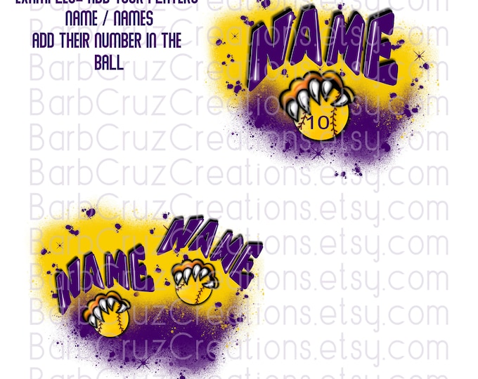 Airbrush png , Softball, Tiger Paw, Sports, Digital Airbrush, purple, yellow, Sublimation, jpg, Digital Download, Play Ball, Softball player