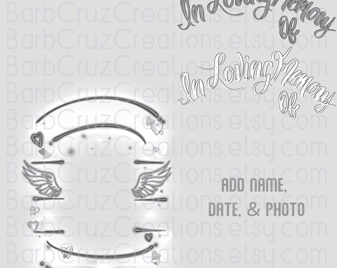 Airbrush png, In Loving Memory, Template, Frame, RIP, white & gray Celebration frame, loving Memory of, memorial shirt, wings dtf