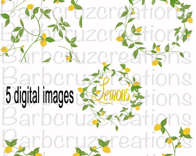 Lemons, Wreath, Frame, Lemon Clip Art, 5 Digital Images, Bundle , PNG, Digital Designs, Instant Downloads, Sublimation Designs, transparent