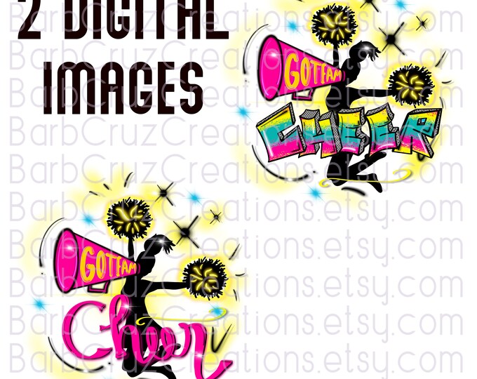 Cheerleaders Jumping / Cheer Shirt png / Pink / Cheer Team / Sports Team / Yellow / Airbrush / Go Team / Sublimation Design