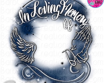 Airbrush png, In loving Memory of, RIP, White, Dark Blue, Service, Banner, Sign, Frame, DTG, Remembrance, Card, pamphlet, memorial shirt