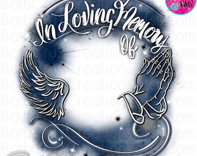 Airbrush png, In loving Memory of, RIP, White, Dark Blue, Service, Banner, Sign, Frame, DTG, Remembrance, Card, pamphlet, memorial shirt