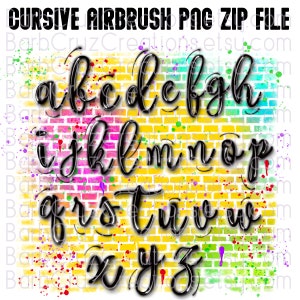 Graffiti Letters, Cursive Airbrush Alphabet Lower Case Lettering, Airbrush images of Fonts, Sublimation Design, png, bundle, Fun Lower Case