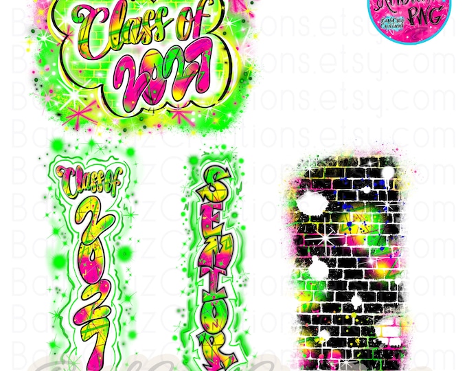 Airbrush png, Vintage Bundle Colorful Senior, Class of 2027, Graffiti, High School Senior,College, pant leg,sleeve,vertical,  Nostalgic