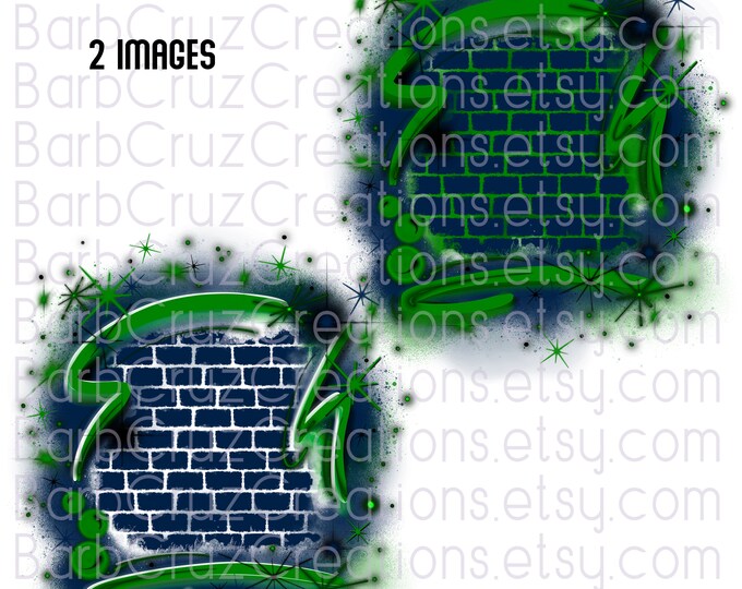 Airbrush Brick Wall Green & Navy Blue, Background, Digital Airbrush, Graffiti Wall, png, sublimation designs, digital download, backdrop