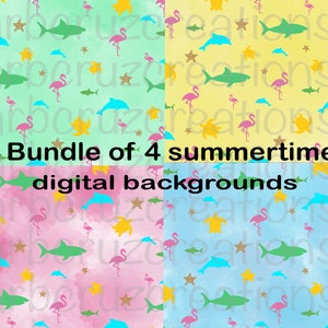 Summer Fun Digital Paper  /Flamingos / Dolphins / Turtles, Sharks / PNG / Digital Paper /sublimation design / Summer Backgrounds / tumblers