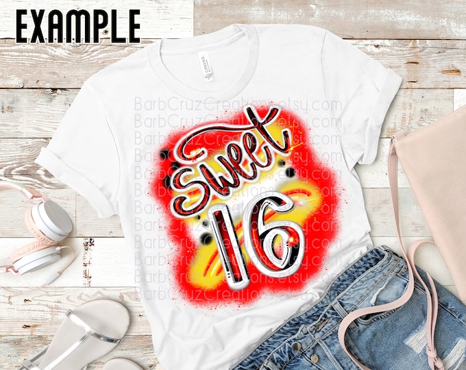 airbrush png, sixteen, sweet, airbrush 16, sixteen clipart, birthday png, sweet 16, birthday clipart, sublimation designs, digital download