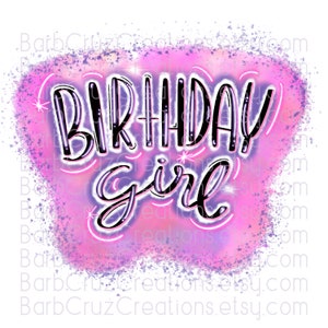 airbrush, pink, purple, birthday girl, birthday png, sublimation designs, digital image, digital downloads, clipart, birthday shirt png