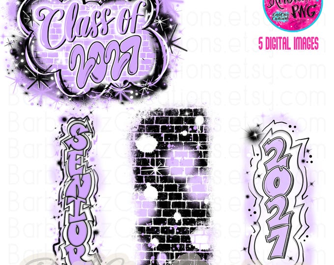 Airbrush png, Vintage Bundle Lavender Light Purple Black, Senior, Class of 2027, Graffiti, High School,College, pant leg,sleeve,vertical