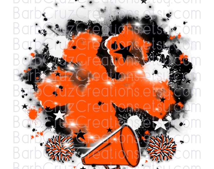 Cheerleader, designs, Cheer Shirt png, Cheer Team shirt, Sports Team Airbrush, Airbrush, Cheer Airbrush, Sublimation Design, orange, black