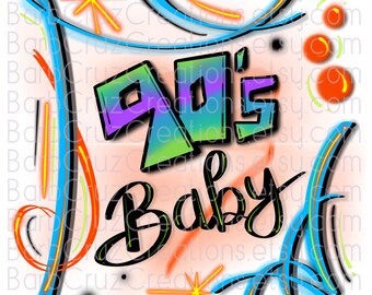 Bambino anni '90, Sfondi aerografo, Blu, arancione, Aerografo png, Design per sublimazione, Download digitale, png, clipart, sfondo