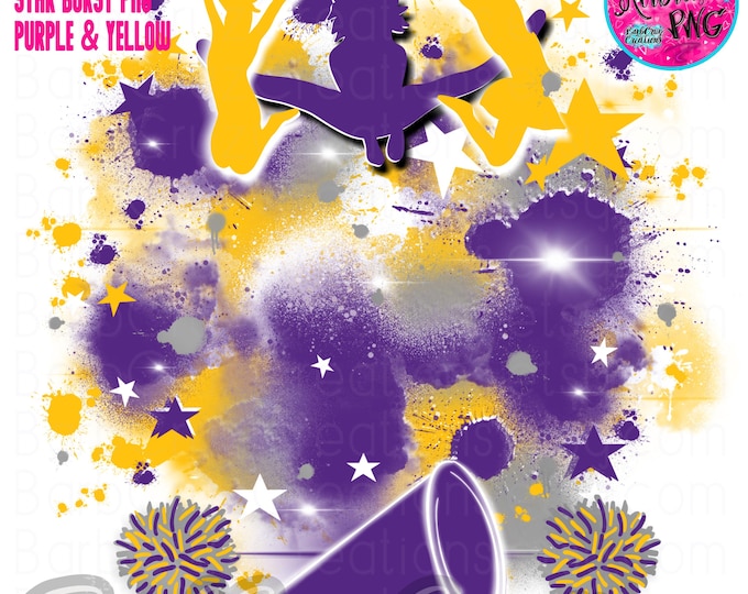 Cheer Star Burst Purple, Silver, White, Yellow png Digital Airbrush, Background, dtf, sublimation designs, cheerleaders, digital airbrush