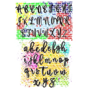 Airbrush Font, Graffiti Letters Cursive Airbrush Upper & Lower Case Images, Alphabet Font images, Sublimation, Cursive Letter Image, Capital