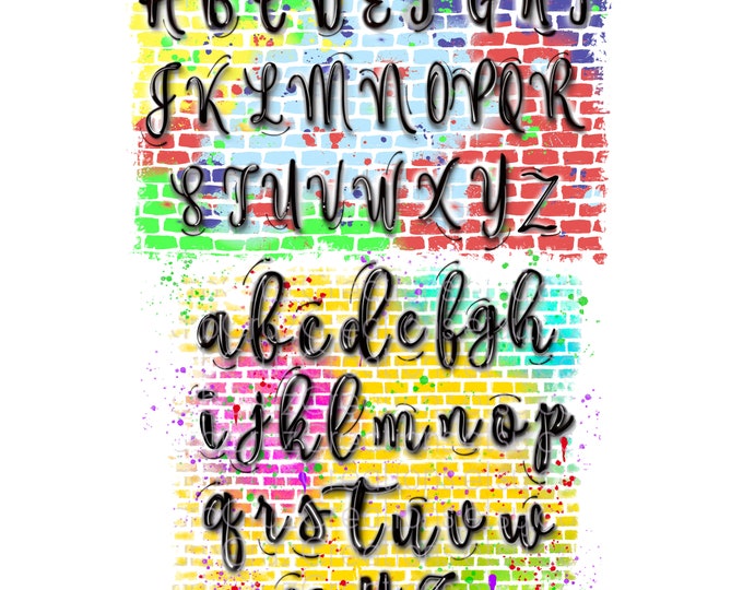 Airbrush Font, Graffiti Letters Cursive Airbrush Upper & Lower Case Images, Alphabet Font images, Sublimation, Cursive Letter Image, Capital