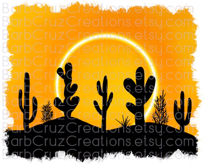 Cactus Silhouette, Watercolor Desert, Vacation Design, png, clipart, Sublimation, Digital Download, Waterslide, Desert, cactus, background
