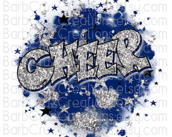 Cheerleader, designs, Cheer Shirt png, Cheer Team shirt, Sports Team, Airbrush, Cheer Airbrush, Sublimation Design, blue, silver glitter