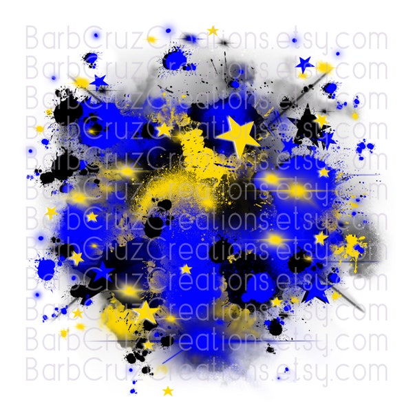 Airbrush blue & yellow Star Burst, Digital Airbrush, clipart, png, jpg, sublimation designs, shirt transfer, sports, birthday background