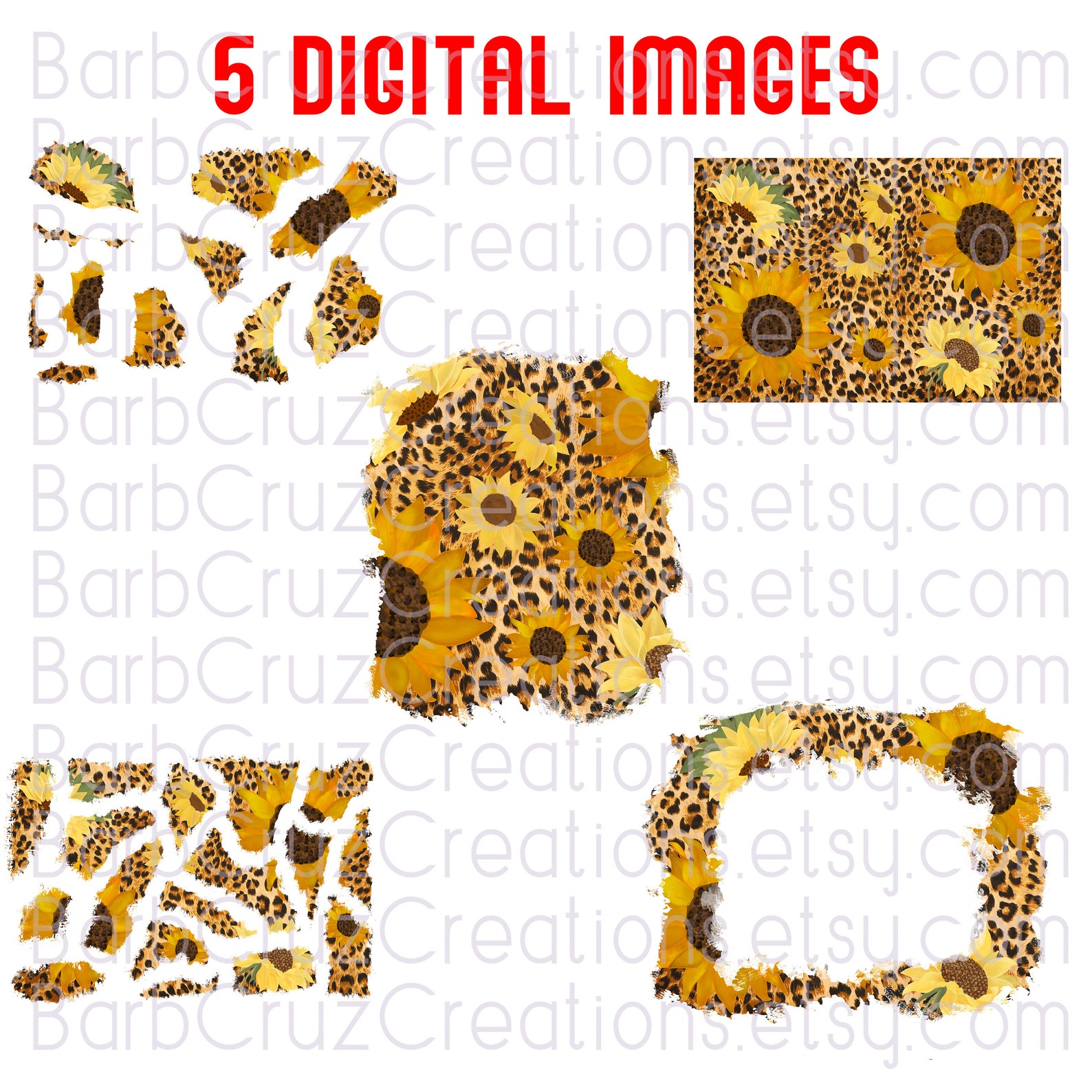 Sunflower Leopard Frame Leopard Backgrounds Bundle | Etsy