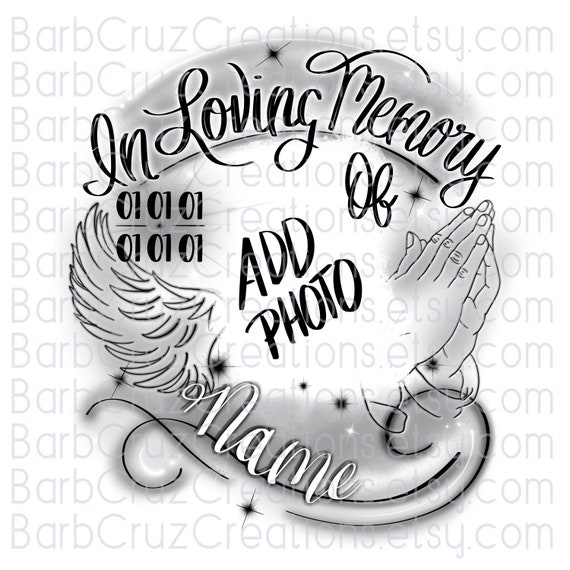 In loving Memory of, Airbrush png, White & Gray, RIP, DTG Designs, Digital Downloads, Custom, Memorial shirt png, Airbrush Template, frame
