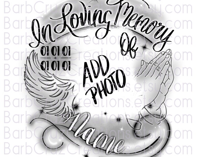 In loving Memory of, Airbrush png, White & Gray, RIP, DTG Designs, Digital Downloads, Custom, Memorial shirt png, Airbrush Template, frame