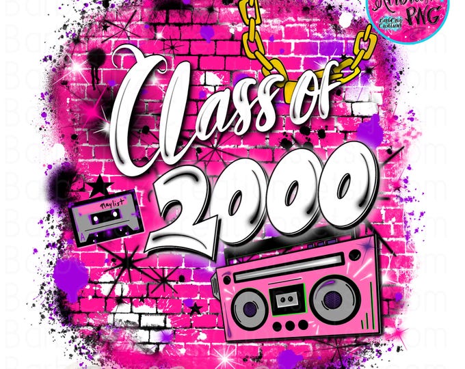 Airbrush png, Class of 2000, Pink, Purple Brick Wall High School Reunion, Sublimation Design, Digital, Graffiti, retro, Streetwear designs