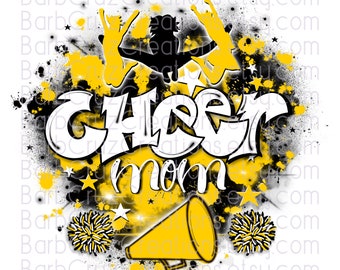 Airbrush png, Cheer Mom, Cheerleader designs, Clipart, Cheer Team shirt, Sports Team, Trendy png, Cheer Airbrush, Sublimation Design, Yellow